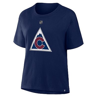 Women's Fanatics Nathan MacKinnon Navy Colorado Avalanche Authentic Stack Name & Number T-Shirt