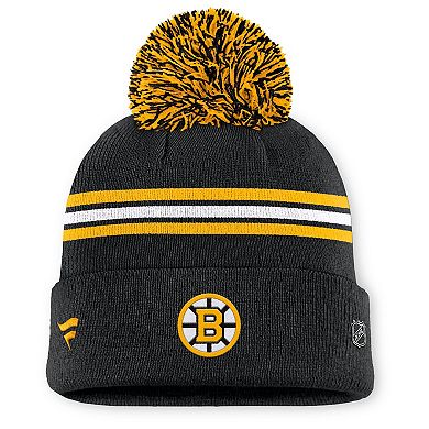 Women's Fanatics Black Boston Bruins Authentic Pro Rink Cuffed Knit Hat with Pom