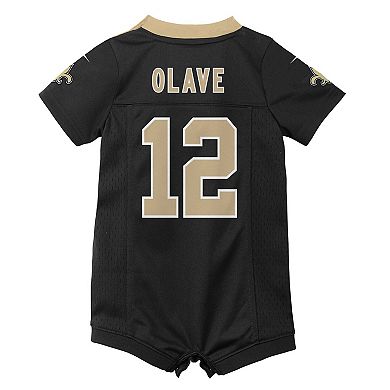 Newborn & Infant Nike Chris Olave Black New Orleans Saints Game Romper Jersey