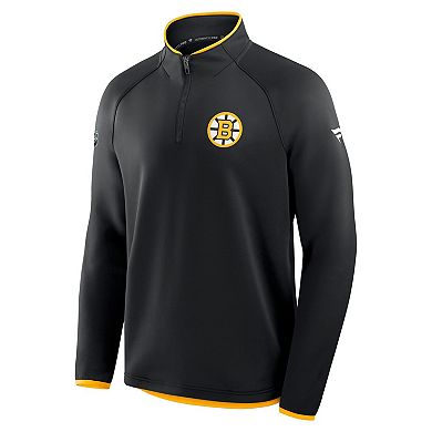 Men's Fanatics Black Boston Bruins Authentic Pro Rink Raglan Quarter-Zip Pullover