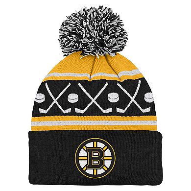Preschool Outerstuff Black Boston Bruins Faceoff Cuffed Knit Hat with Pom