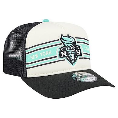 Unisex New Era White/Black New York Liberty Banner Foam Front 9FIFTY A-Frame Adjustable Trucker Hat
