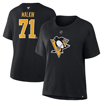 Women's Fanatics Evgeni Malkin Black Pittsburgh Penguins Authentic Stack Name & Number T-Shirt