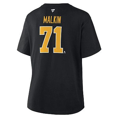 Women's Fanatics Evgeni Malkin Black Pittsburgh Penguins Authentic Stack Name & Number T-Shirt