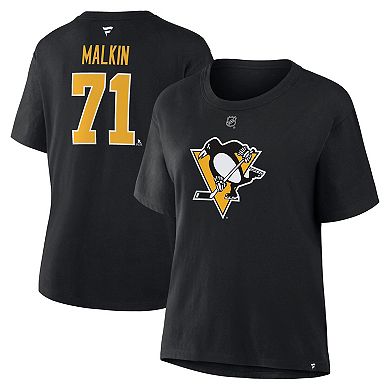 Women's Fanatics Evgeni Malkin Black Pittsburgh Penguins Authentic Stack Name & Number T-Shirt