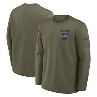 Men's Nike Olive Detroit Lions 2025 Salute to Service Sideline Coaches Therma-FIT Long Sleeve Shirt