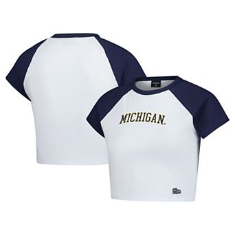 Women's Hype and Vice Navy Michigan Wolverines Homerun Cropped Raglan T-Shirt