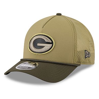 Youth New Era Green/Dark Green Green Bay Packers 2025 Salute to Service 9FORTY A-Frame Adjustable Hat