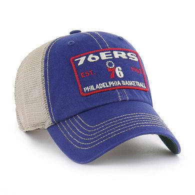 Men's '47 Royal/Tan Philadelphia 76ers Wabash Patch Clean Up Adjustable Hat