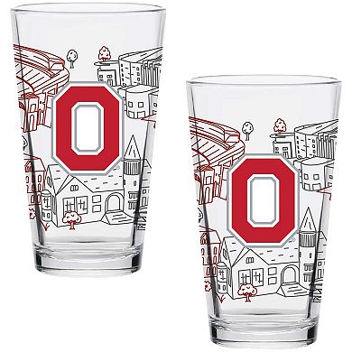 Ohio State Buckeyes Two-Pack 16oz. Campus Line Art Pint Glass Set