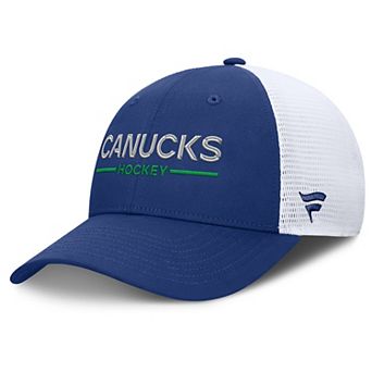 Men's Fanatics Blue/White Vancouver Canucks Authentic Pro Rink Lockup Adjustable Trucker Hat
