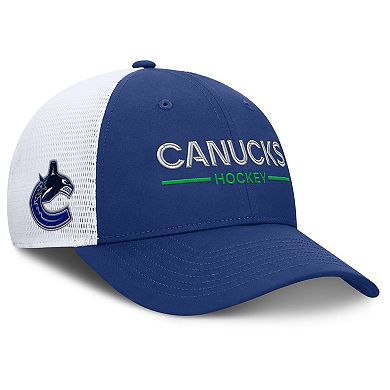 Men's Fanatics Blue/White Vancouver Canucks Authentic Pro Rink Lockup Adjustable Trucker Hat