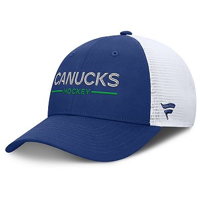 Men's Fanatics Blue/White Vancouver Canucks Authentic Pro Rink Lockup Adjustable Trucker Hat