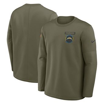 Men's Nike Olive Los Angeles Chargers 2025 Salute to Service Sideline Coaches Therma-FIT Long Sleeve Shirt