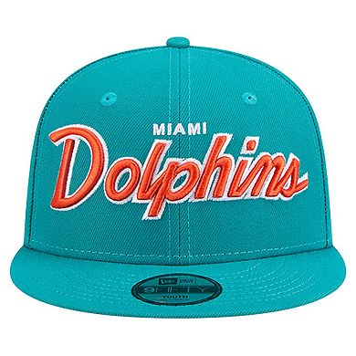 Youth New Era Aqua Miami Dolphins Main Script 9FIFTY Snapback Hat