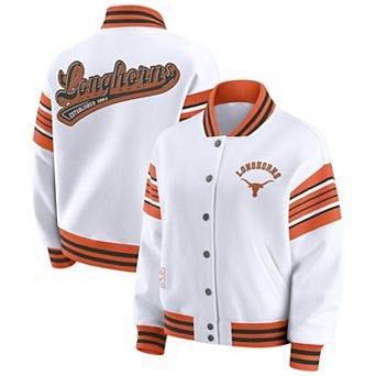 Women's WEAR by Erin Andrews White/Texas Orange Texas Longhorns Satin Stitch Full-Snap Fleece Sweatshirt Jacket