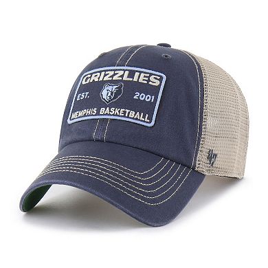 Men's '47 Navy/Tan Memphis Grizzlies Wabash Patch Clean Up Adjustable Hat