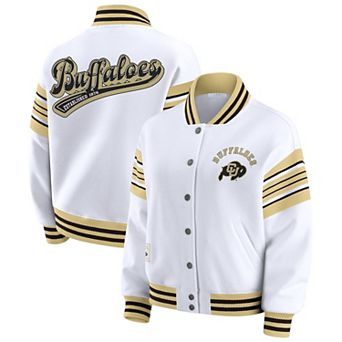 Women's WEAR by Erin Andrews White/Gold Colorado Buffaloes Satin Stitch Full-Snap Fleece Sweatshirt Jacket