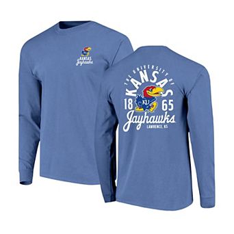 Men's Royal Kansas Jayhawks Comfort Colors Mascot Overlay Long Sleeve T-Shirt