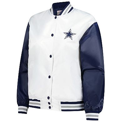 Women's Mitchell & Ness White Dallas Cowboys Plus Size Full-Snap Satin Jacket