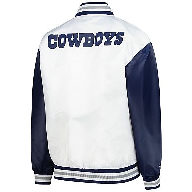Women's Mitchell & Ness White Dallas Cowboys Plus Size Full-Snap Satin Jacket