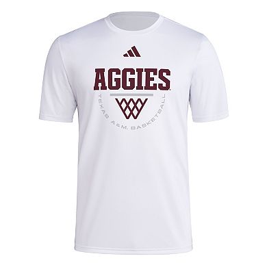 Men's adidas White Texas A&M Aggies Basketball Practice Net Arch Pregame T-Shirt