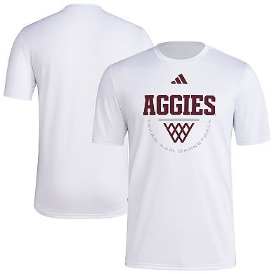 Men's adidas White Texas A&M Aggies Basketball Practice Net Arch Pregame T-Shirt