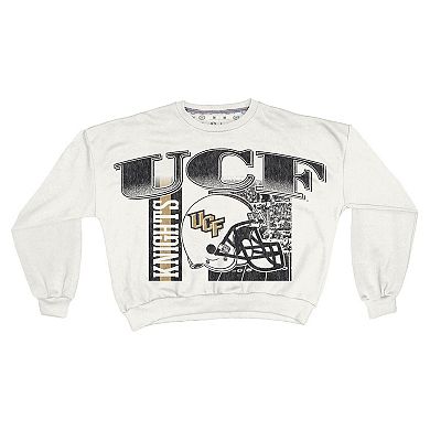 Women's Pressbox White UCF Knights Oversized Janice Retro Waist-Length Sweatshirt