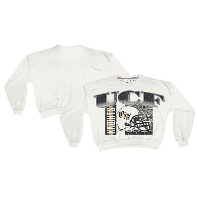 Women's Pressbox White UCF Knights Oversized Janice Retro Waist-Length Sweatshirt