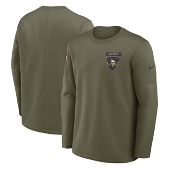 Men's Nike Olive Minnesota Vikings 2025 Salute to Service Sideline Coaches Therma-FIT Long Sleeve Shirt
