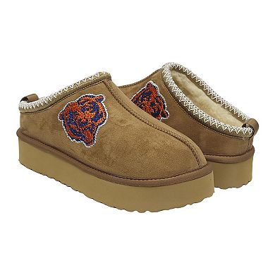 Women's Cuce Tan Chicago Bears Chestnut Slip On Boots with Crystal Logo