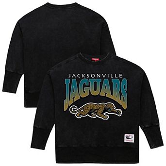 Women's Mitchell & Ness Black Jacksonville Jaguars Delineate Mineral Wash Crewneck Sweatshirt