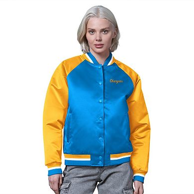 Women's Starter Powder Blue/Gold Los Angeles Chargers Satin Full-Snap Vintage Varsity Jacket