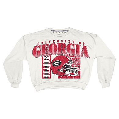 Women's Pressbox White Georgia Bulldogs Oversized Janice Retro Waist-Length Sweatshirt