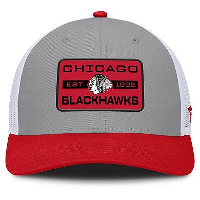 Men's Fanatics Gray/Red Chicago Blackhawks Fundamental Adapt Trucker Adjustable Hat