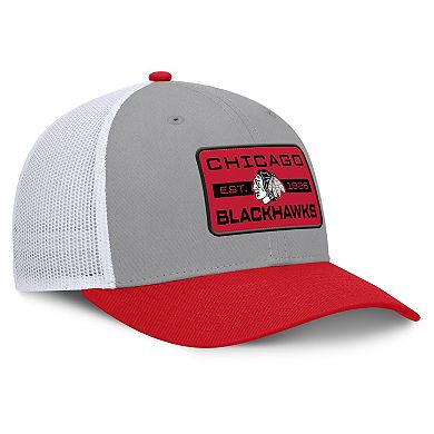 Men's Fanatics Gray/Red Chicago Blackhawks Fundamental Adapt Trucker Adjustable Hat