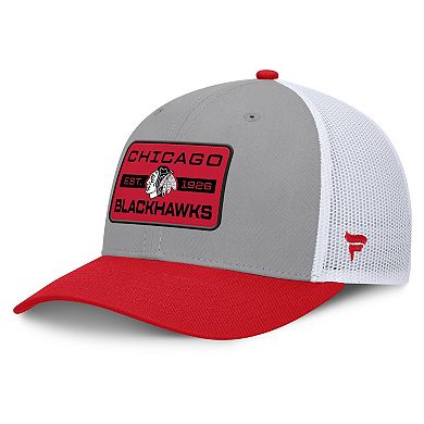 Men's Fanatics Gray/Red Chicago Blackhawks Fundamental Adapt Trucker Adjustable Hat