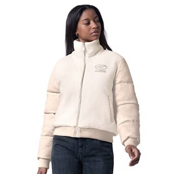 Women's G-III 4Her by Carl Banks Cream Green Bay Packers Cheerleader Sherpa Full-Zip Jacket