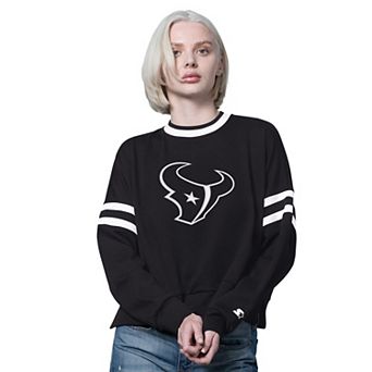 Women's Starter Black Houston Texans Rally Drop Shoulder Cropped Sweatshirt