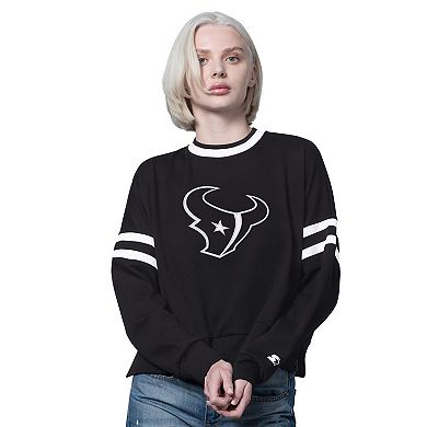 Women's Starter Black Houston Texans Rally Drop Shoulder Cropped Sweatshirt