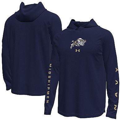 Men's Under Armour Navy Navy Midshipmen Tech Stretch Long-Sleeve Hooded T-Shirt