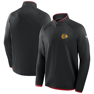 Men's Fanatics Black Chicago Blackhawks Authentic Pro Rink Raglan Quarter-Zip Pullover