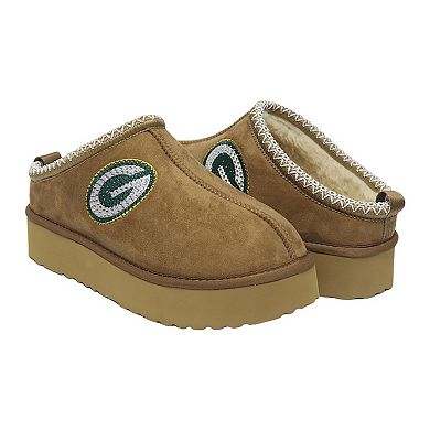 Women's Cuce Tan Green Bay Packers Chestnut Slip On Boots with Crystal Logo