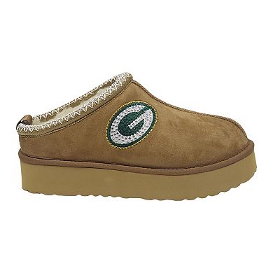 Women's Cuce Tan Green Bay Packers Chestnut Slip On Boots with Crystal Logo