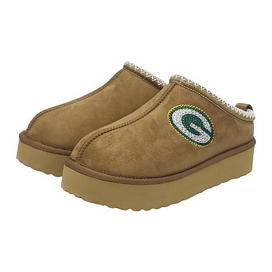 Women's Cuce Tan Green Bay Packers Chestnut Slip On Boots with Crystal Logo