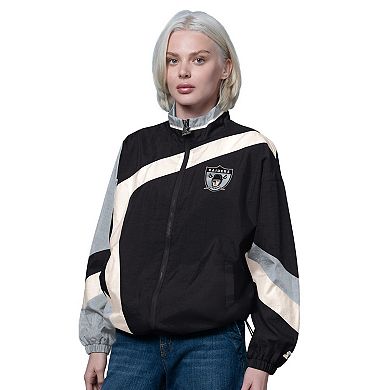 Women's Starter Black/Silver Las Vegas Raiders Vintage 1st Quarter Full-Zip Windbreaker