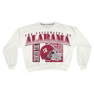 Women's Pressbox White Alabama Crimson Tide Oversized Janice Retro Waist-Length Sweatshirt