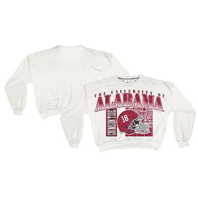 Women's Pressbox White Alabama Crimson Tide Oversized Janice Retro Waist-Length Sweatshirt