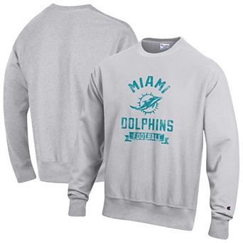 Men's Champion Heather Gray Miami Dolphins Reverse Weave Fleece Pullover Sweatshirt