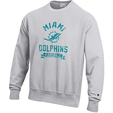 Men's Champion Heather Gray Miami Dolphins Reverse Weave Fleece Pullover Sweatshirt
